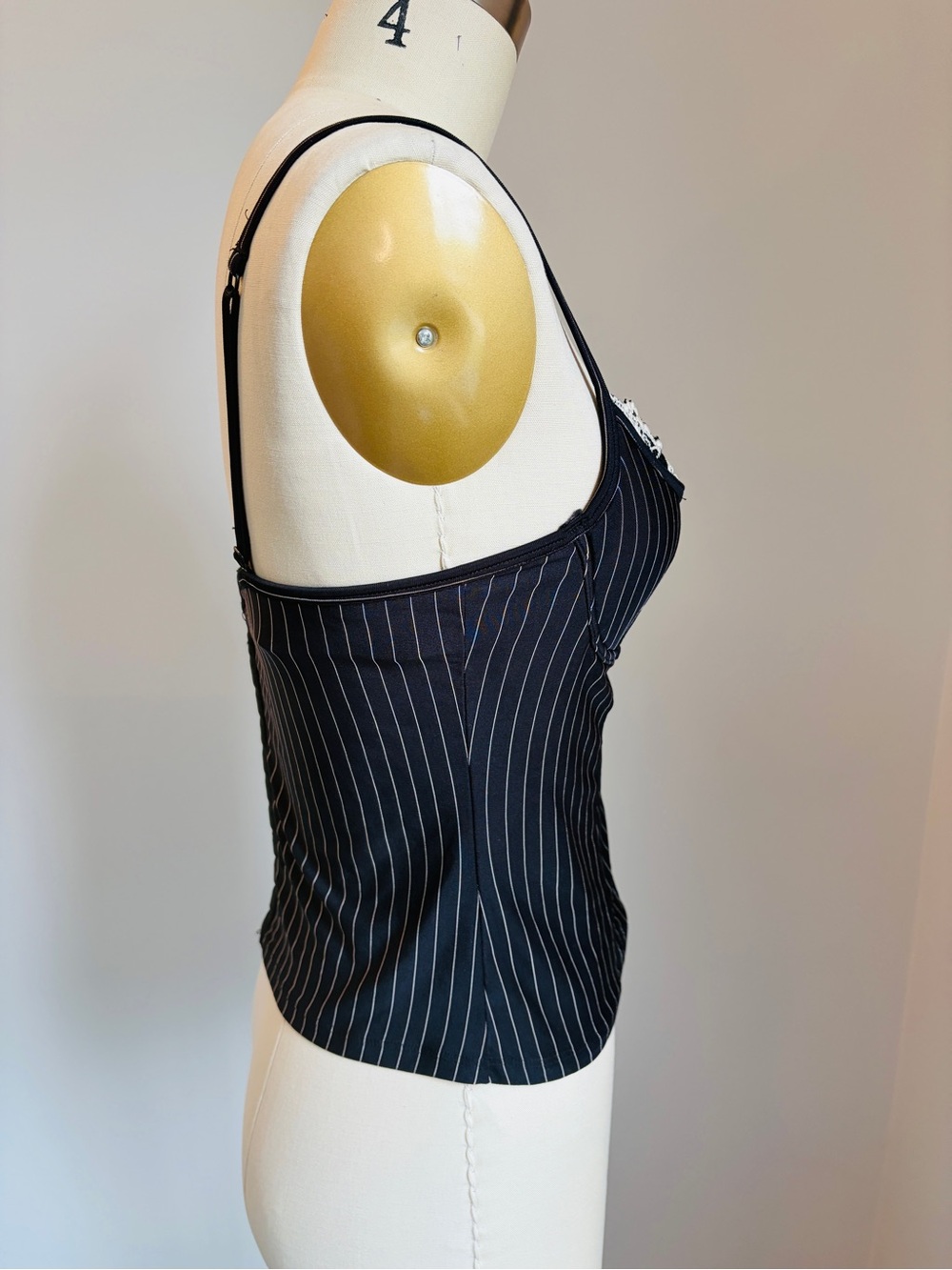 VTG Y2K Rampage Pinstripe Lace Up Corset Top Bustier Black White  34B - Picture 5 of 6